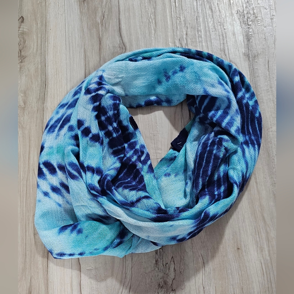Collection 18 Blue Tie Dye Infinity Scarf Cashmere Silk Blend